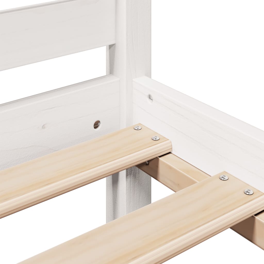 Seng med bokhylle uten madrass hvit 200x200 cm heltre furu