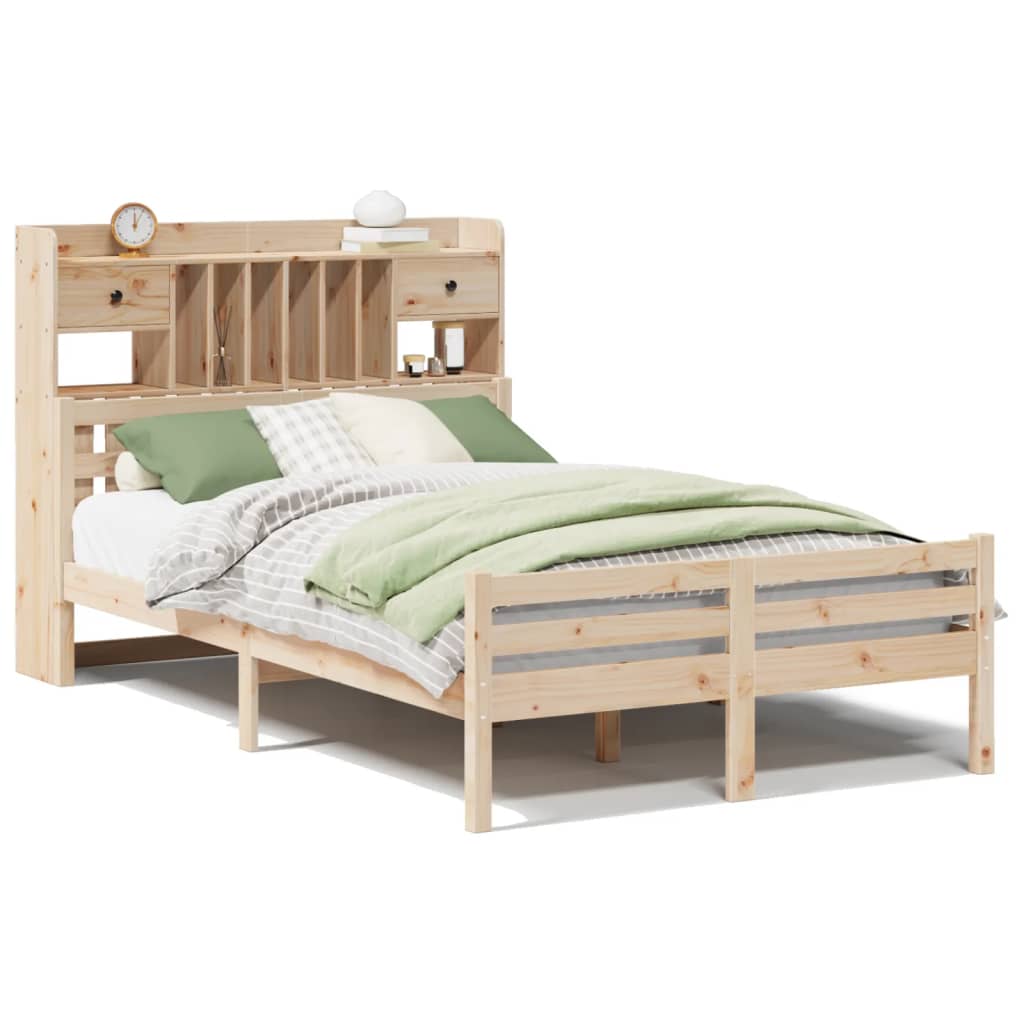 Seng med bokhylle uten madrass 135x190 cm heltre furu