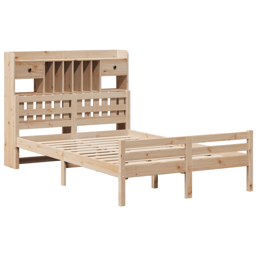 Seng med bokhylle uten madrass 135x190 cm heltre furu