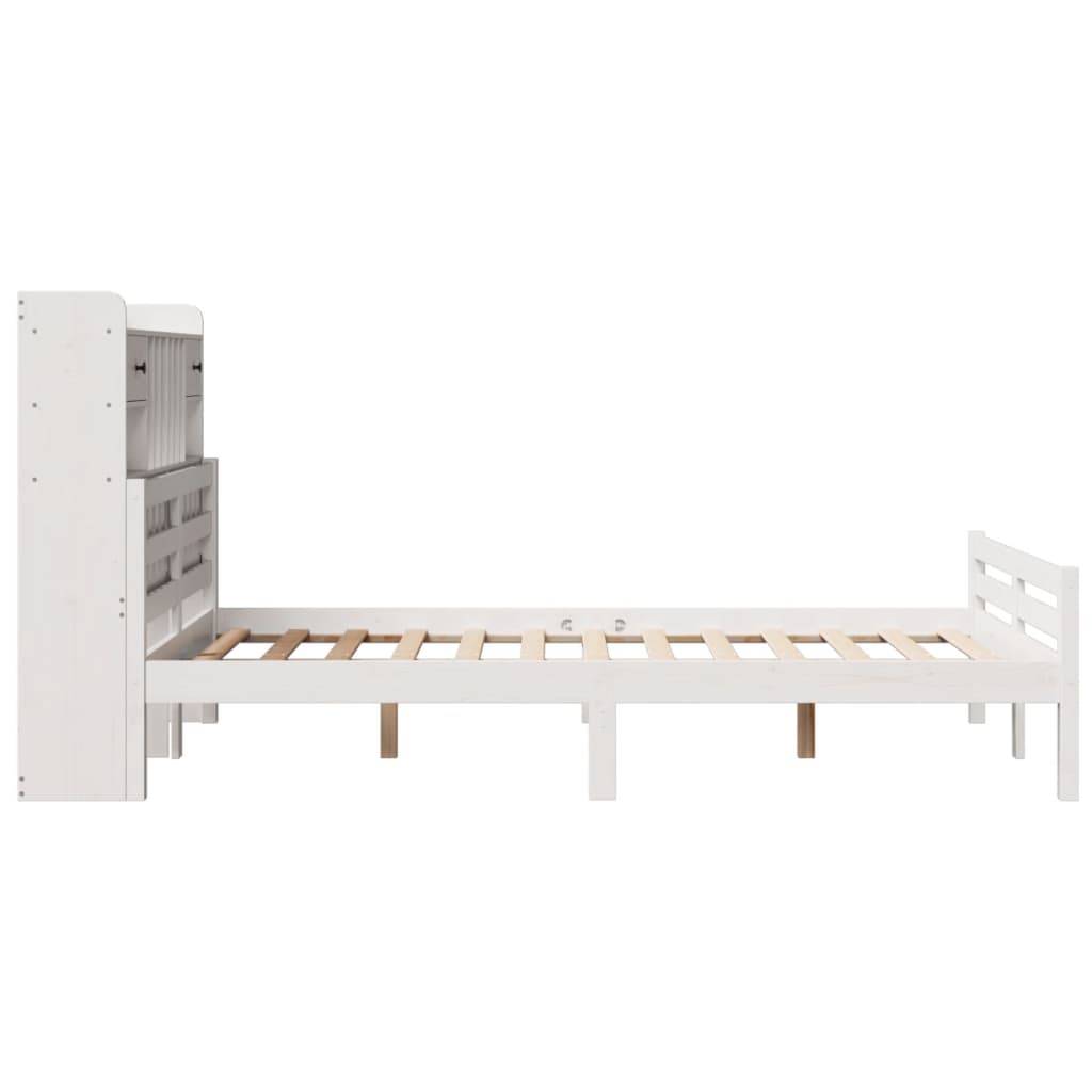 Seng med bokhylle uten madrass hvit 135x190 cm heltre furu
