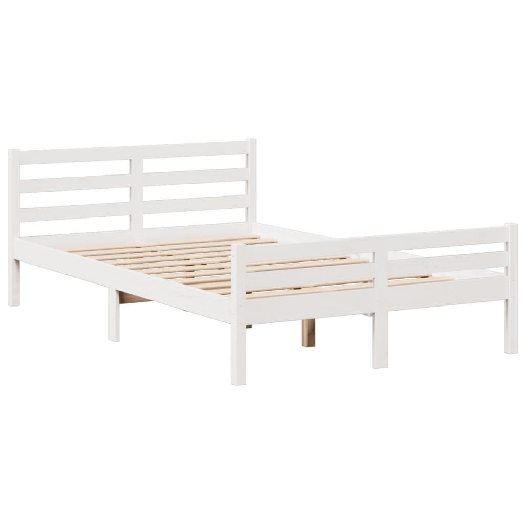 Seng med bokhylle uten madrass hvit 135x190 cm heltre furu