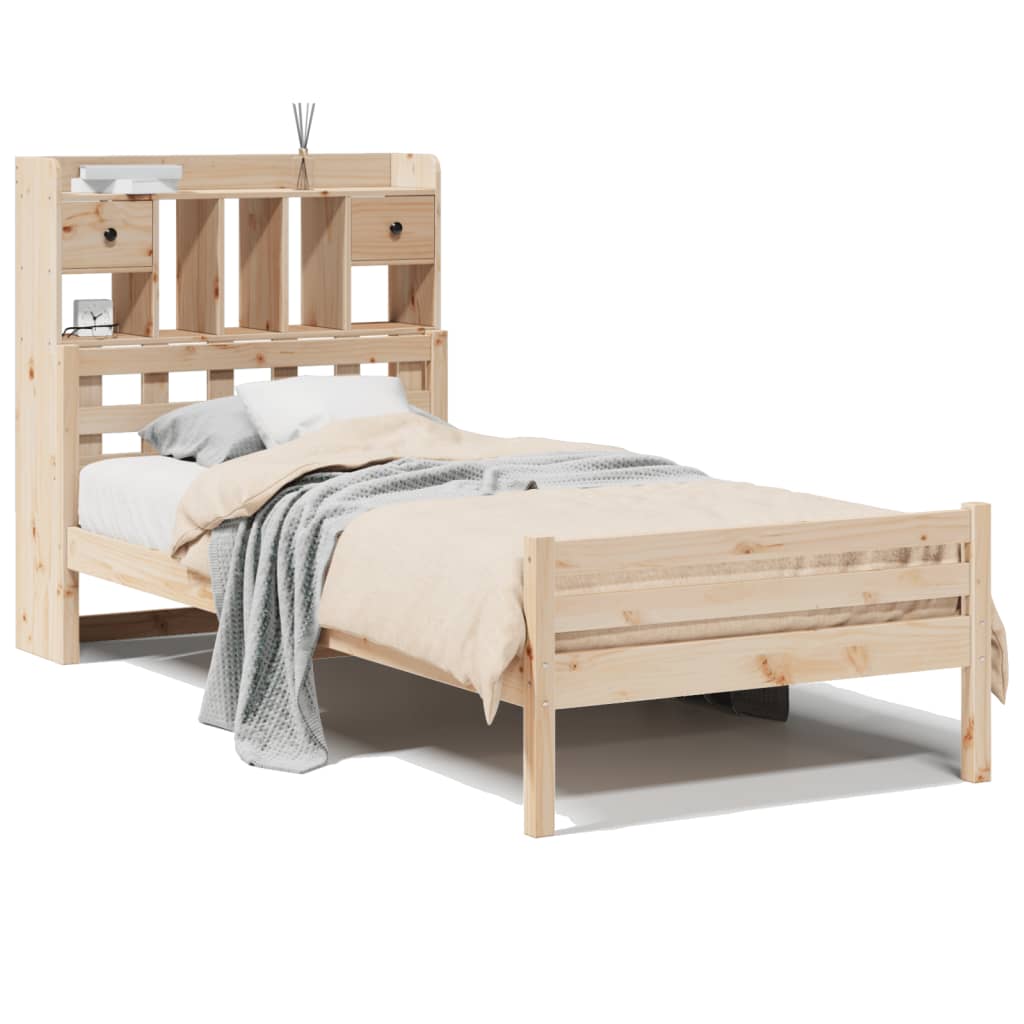 Seng med bokhylle uten madrass 90x200 cm heltre furu