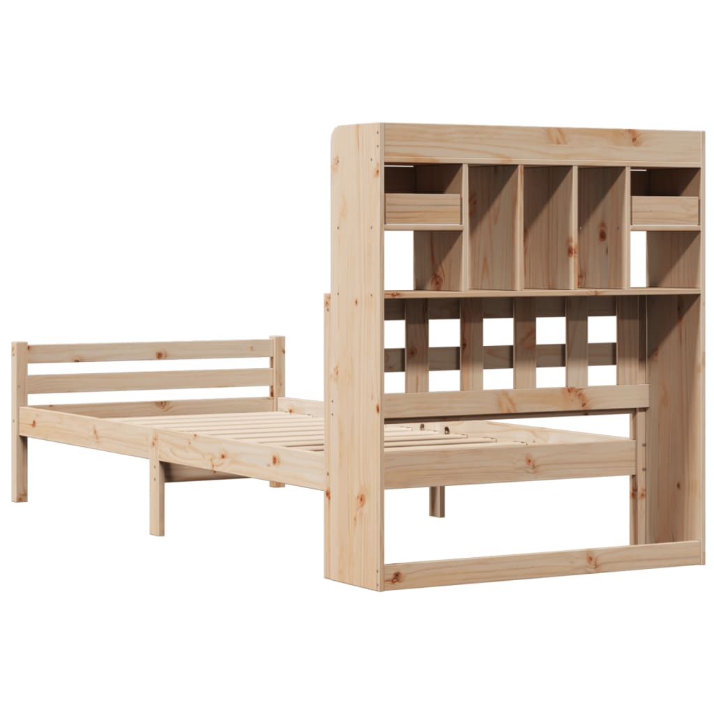 Seng med bokhylle uten madrass 90x200 cm heltre furu