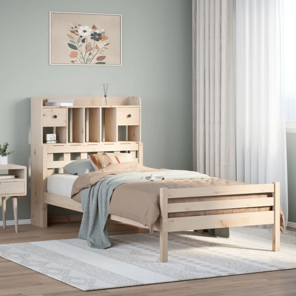 Seng med bokhylle uten madrass 90x200 cm heltre furu