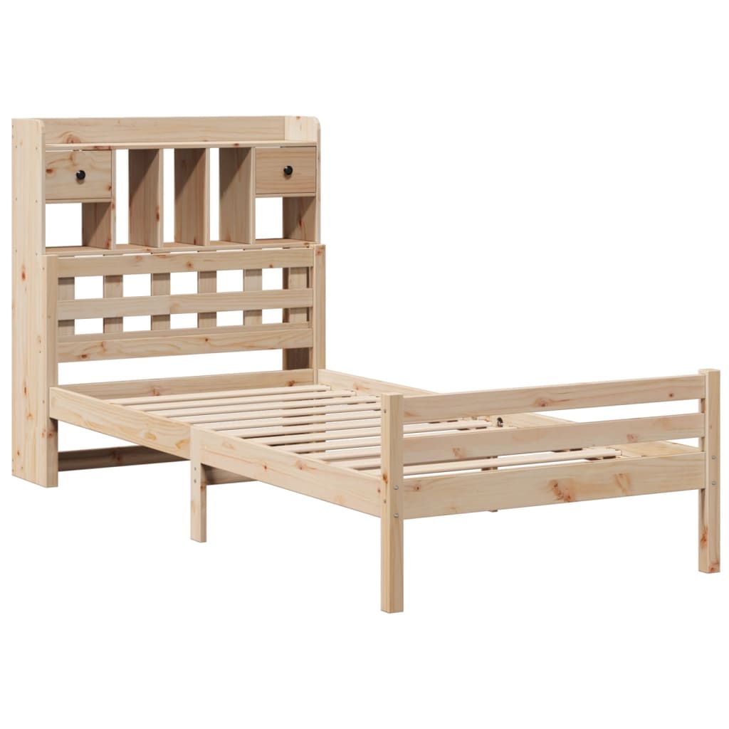 Seng med bokhylle uten madrass 100x200 cm heltre furu