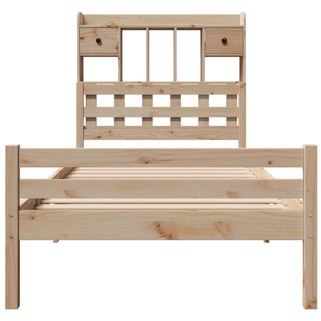 Seng med bokhylle uten madrass 100x200 cm heltre furu