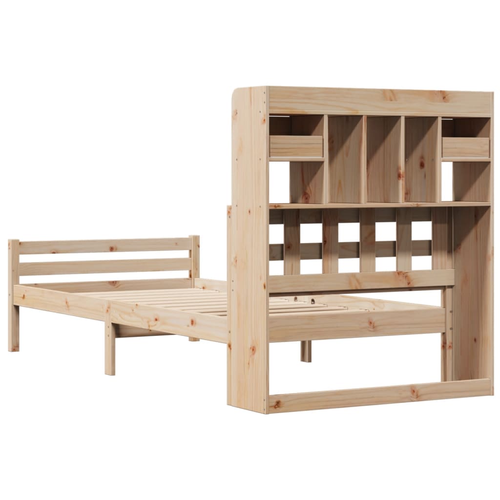 Seng med bokhylle uten madrass 100x200 cm heltre furu