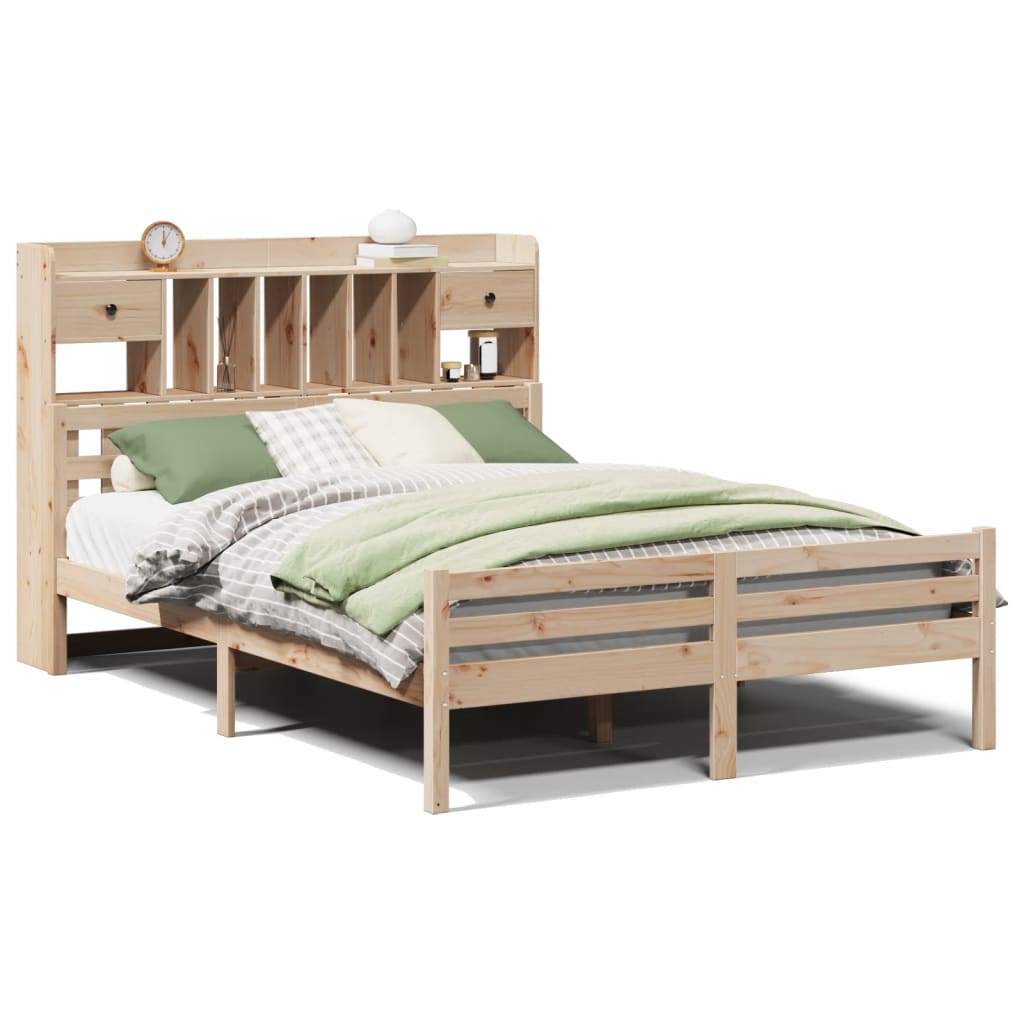 Seng med bokhylle uten madrass 140x200 cm heltre furu