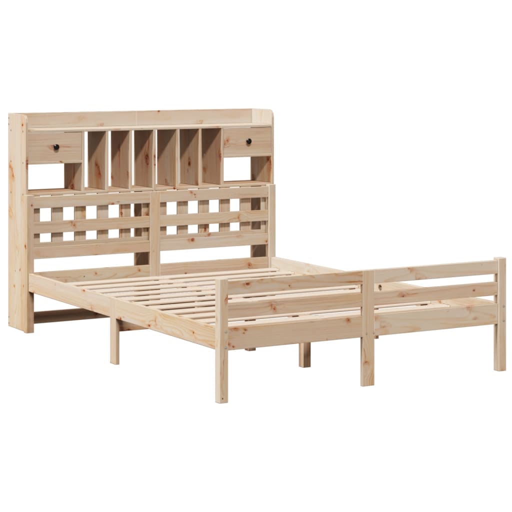 Seng med bokhylle uten madrass 140x200 cm heltre furu