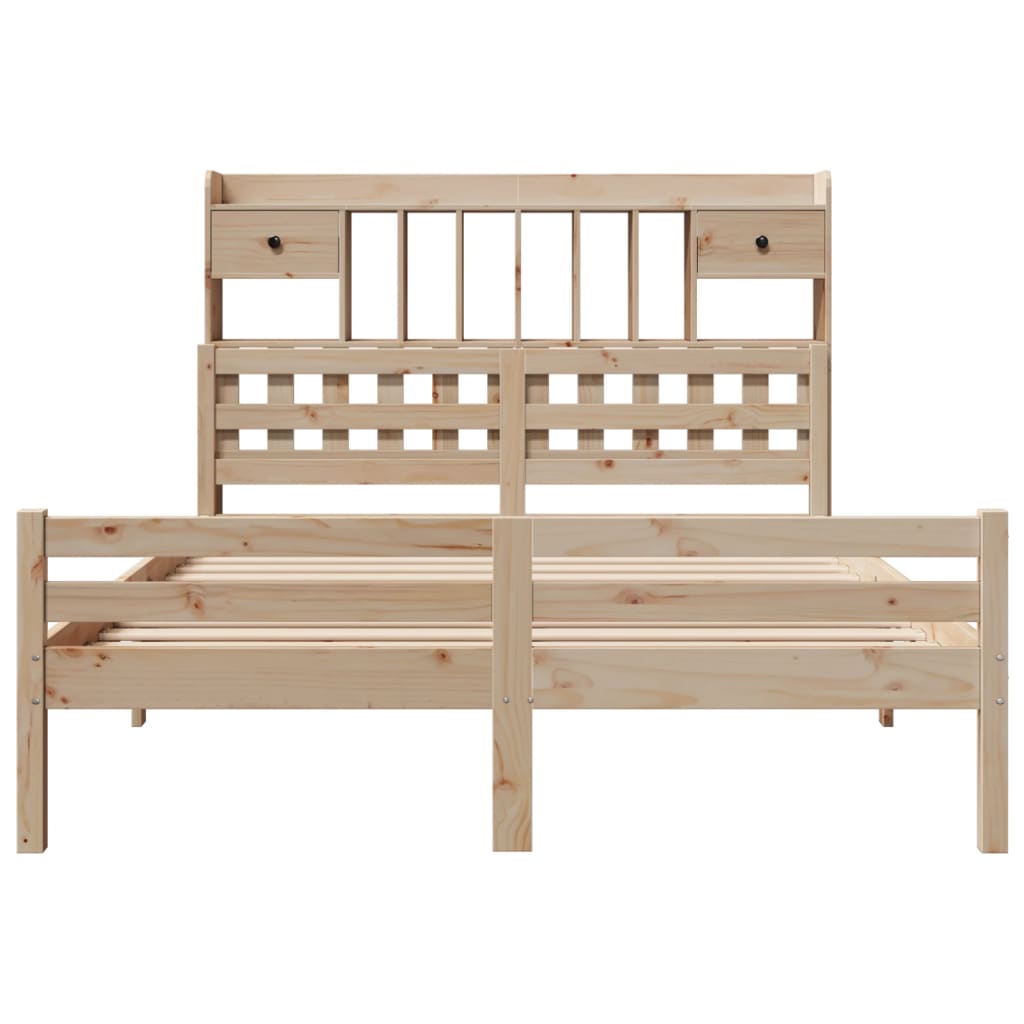 Seng med bokhylle uten madrass 140x200 cm heltre furu