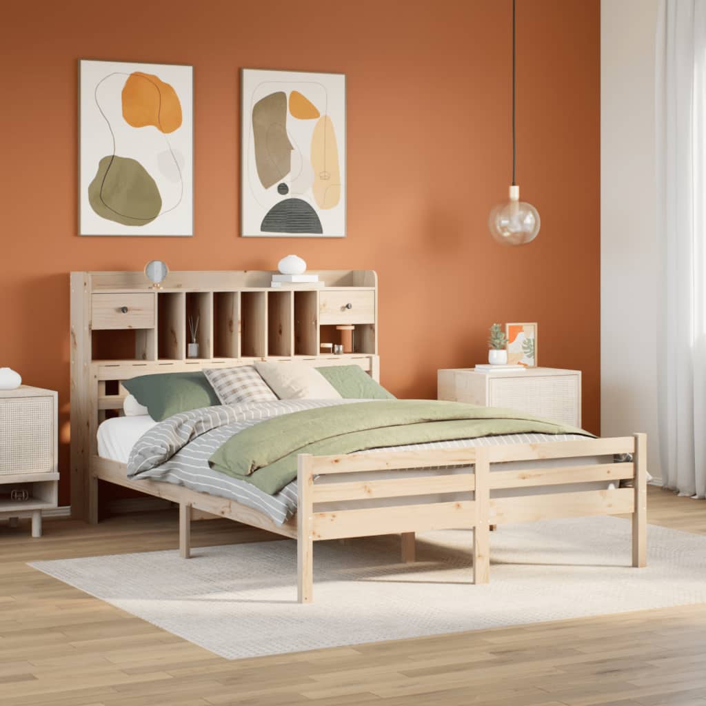 Seng med bokhylle uten madrass 140x200 cm heltre furu