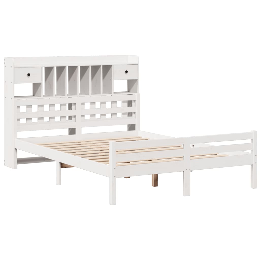Seng med bokhylle uten madrass hvit 140x200 cm heltre furu