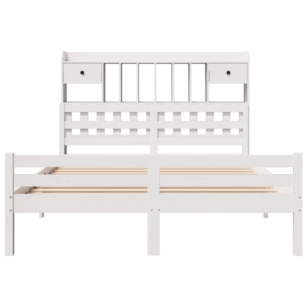 Seng med bokhylle uten madrass hvit 140x200 cm heltre furu