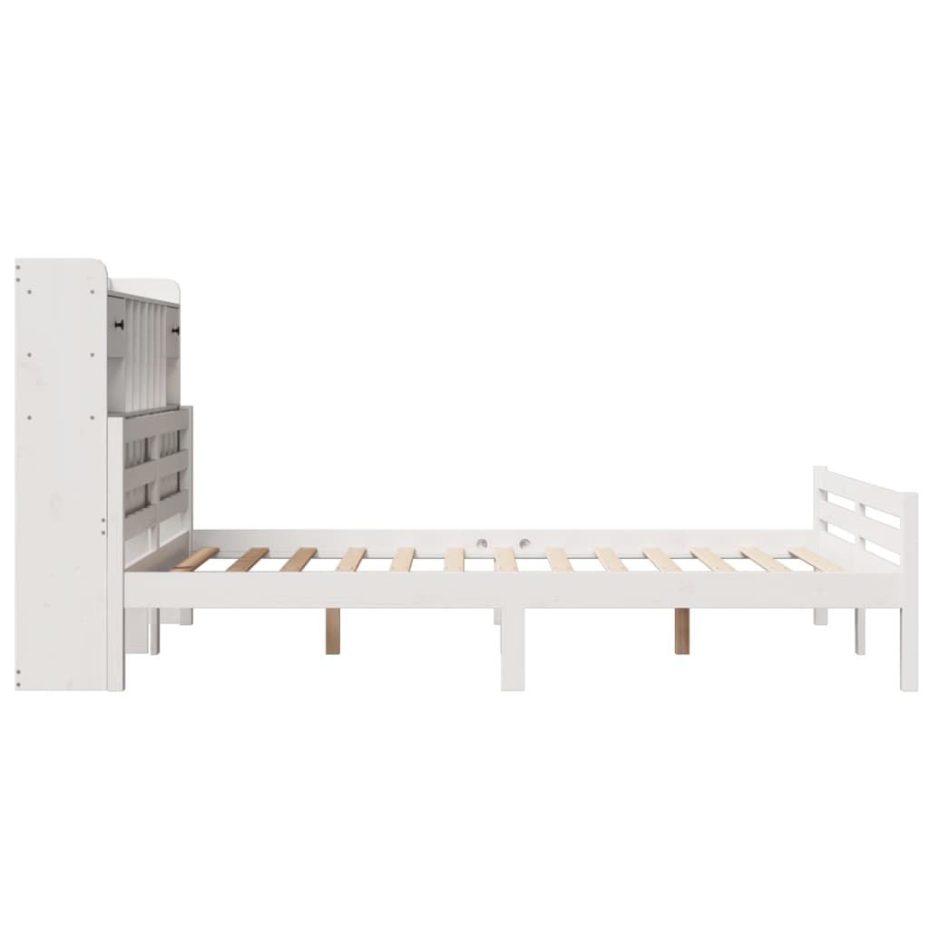Seng med bokhylle uten madrass hvit 140x200 cm heltre furu