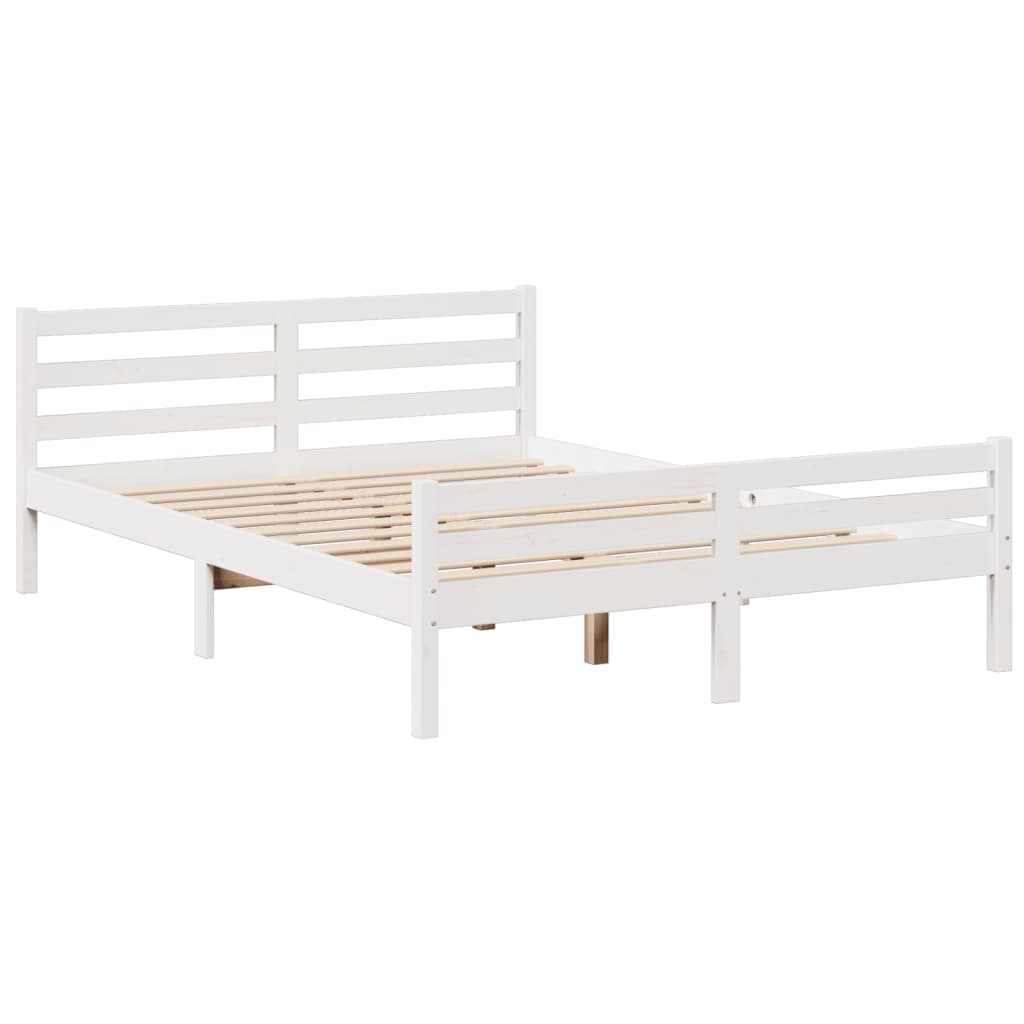 Seng med bokhylle uten madrass hvit 140x200 cm heltre furu