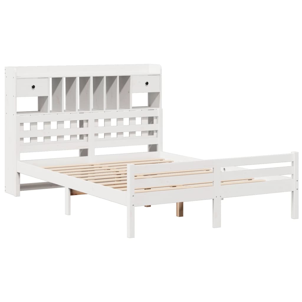 Seng med bokhylle uten madrass hvit 150x200 cm heltre furu