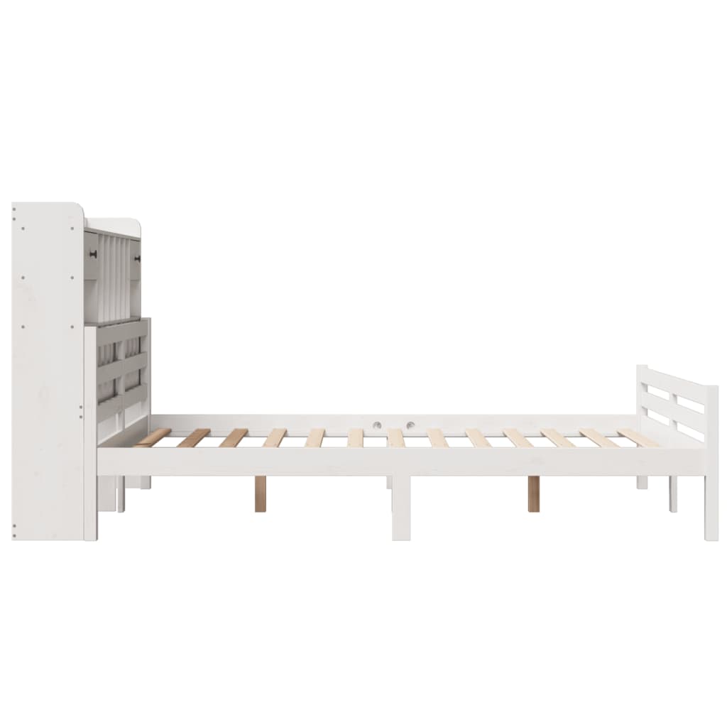 Seng med bokhylle uten madrass hvit 150x200 cm heltre furu