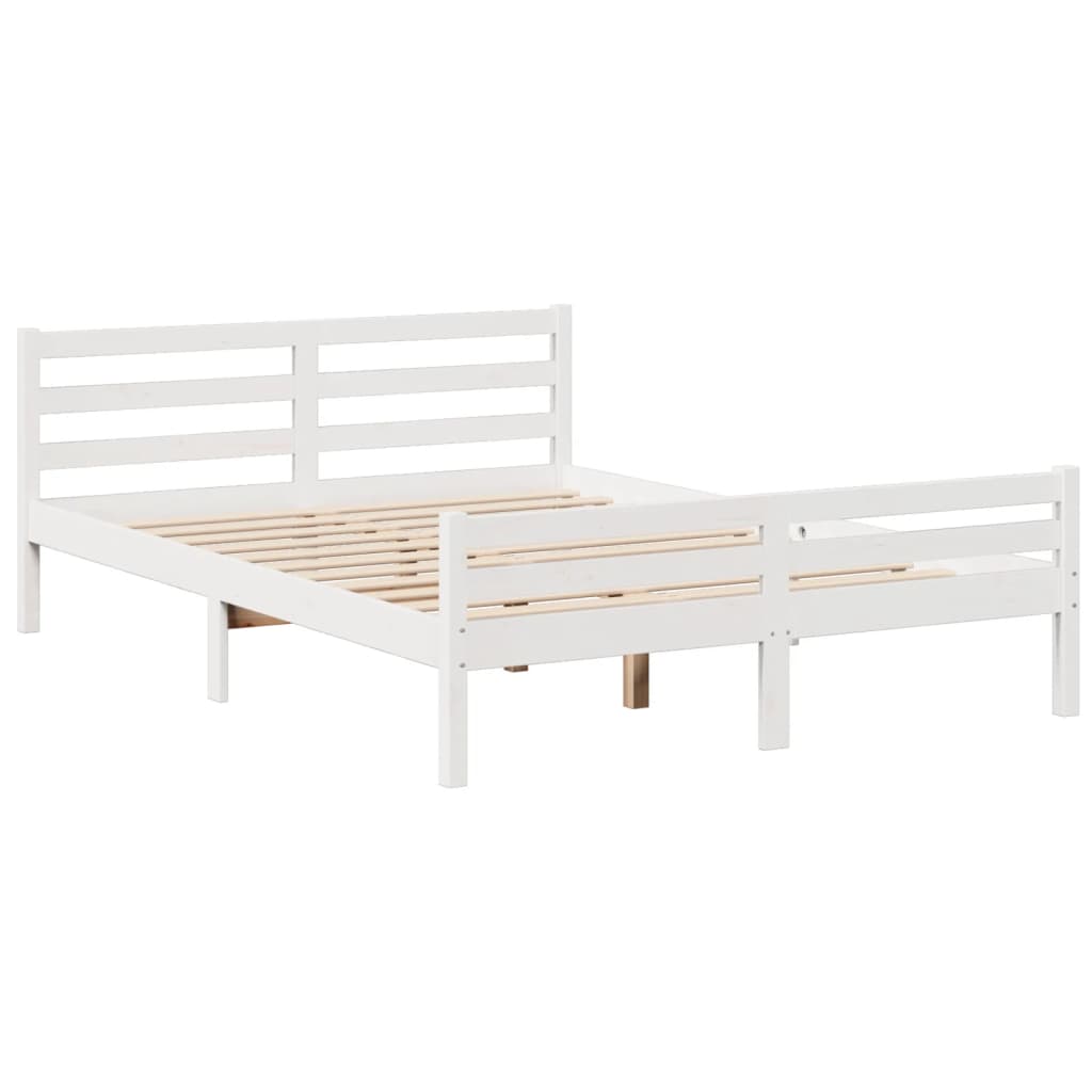 Seng med bokhylle uten madrass hvit 150x200 cm heltre furu