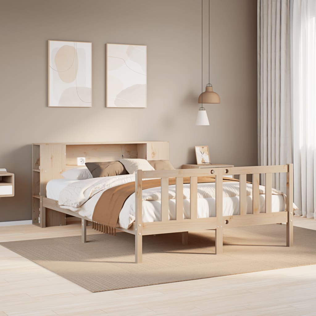 Seng med bokhylle uten madrass 135x190 cm heltre furu