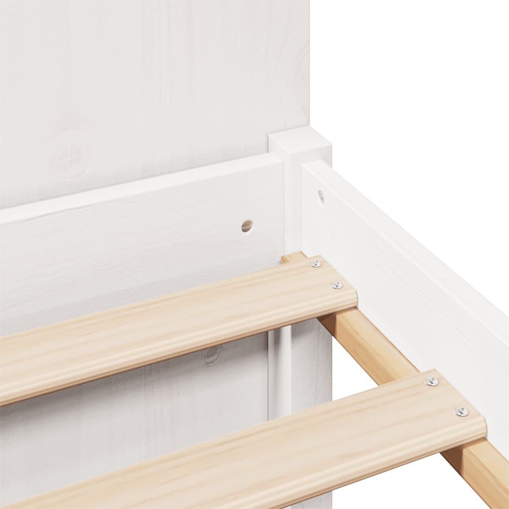 Seng med bokhylle uten madrass hvit 200x200 cm heltre furu