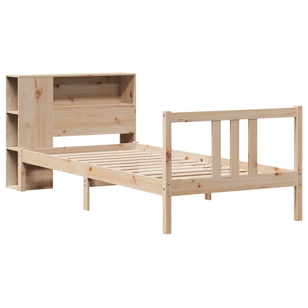 Seng med bokhylle uten madrass 75x190 cm heltre furu
