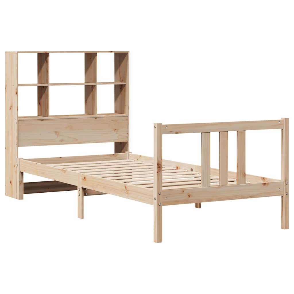 Seng med bokhylle uten madrass 90x190 cm heltre furu