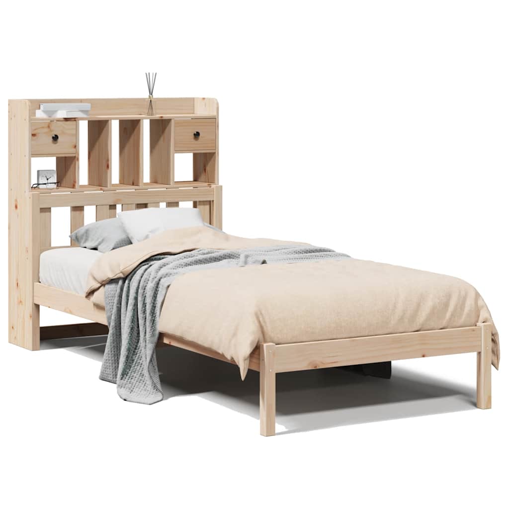 Seng med bokhylle uten madrass 75x190 cm heltre furu