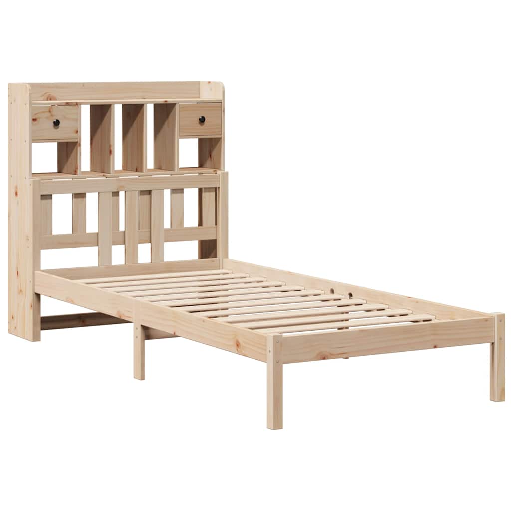 Seng med bokhylle uten madrass 75x190 cm heltre furu