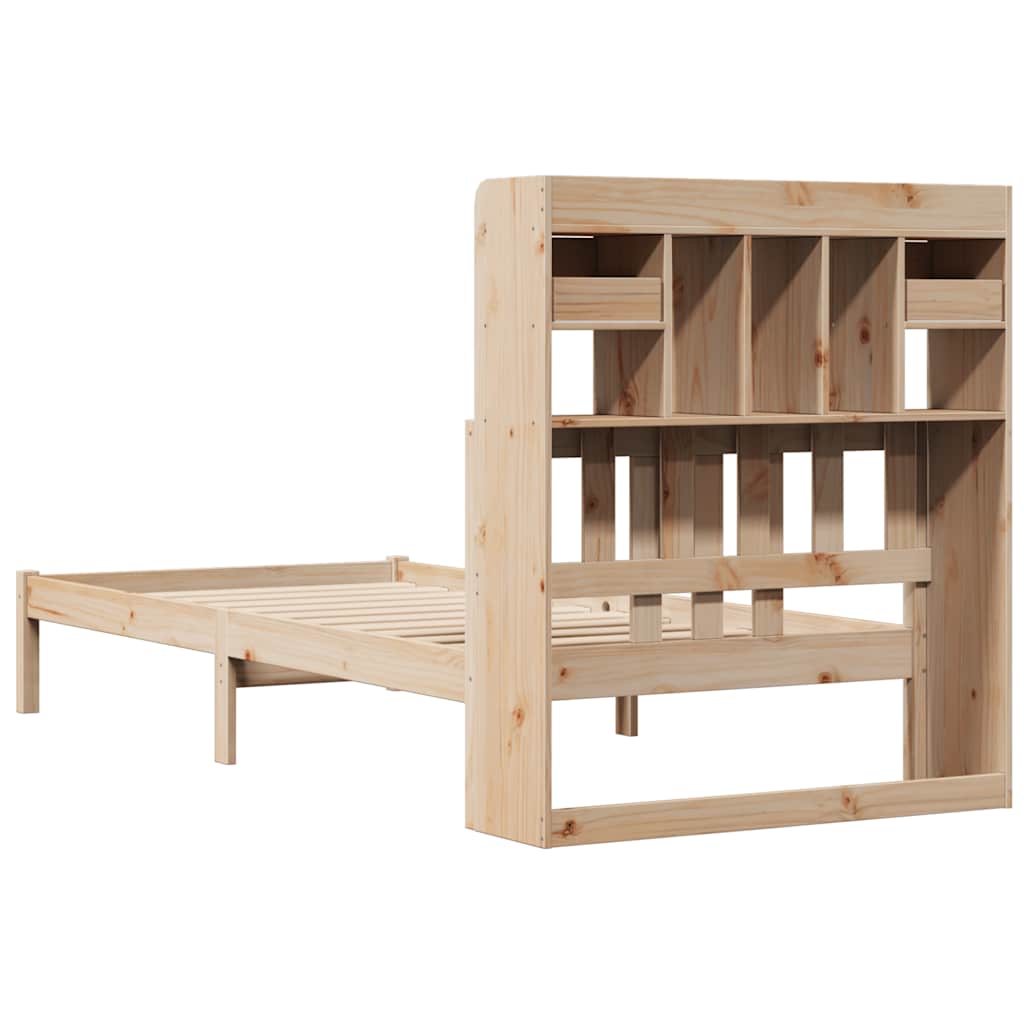 Seng med bokhylle uten madrass 75x190 cm heltre furu