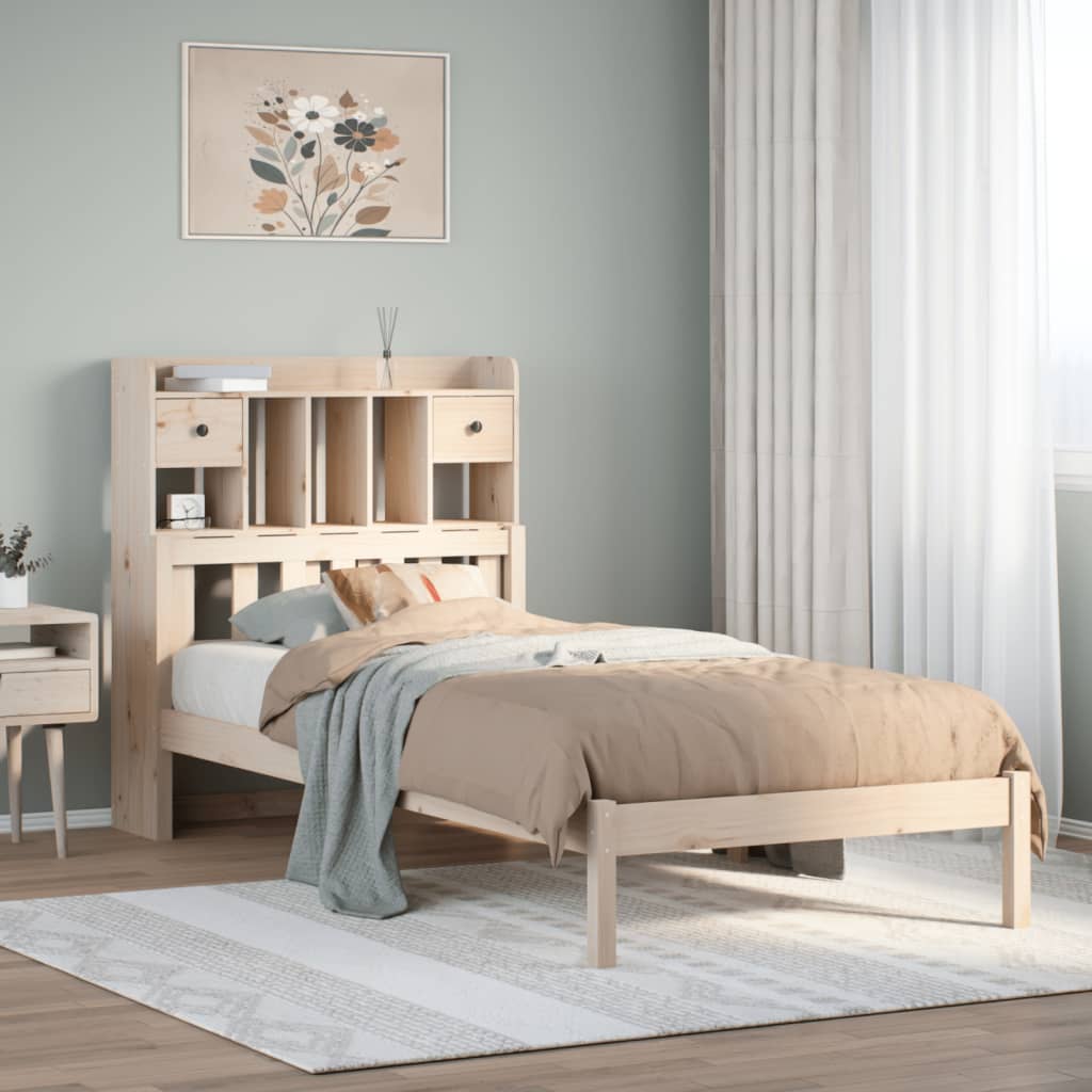 Seng med bokhylle uten madrass 90x190 cm heltre furu