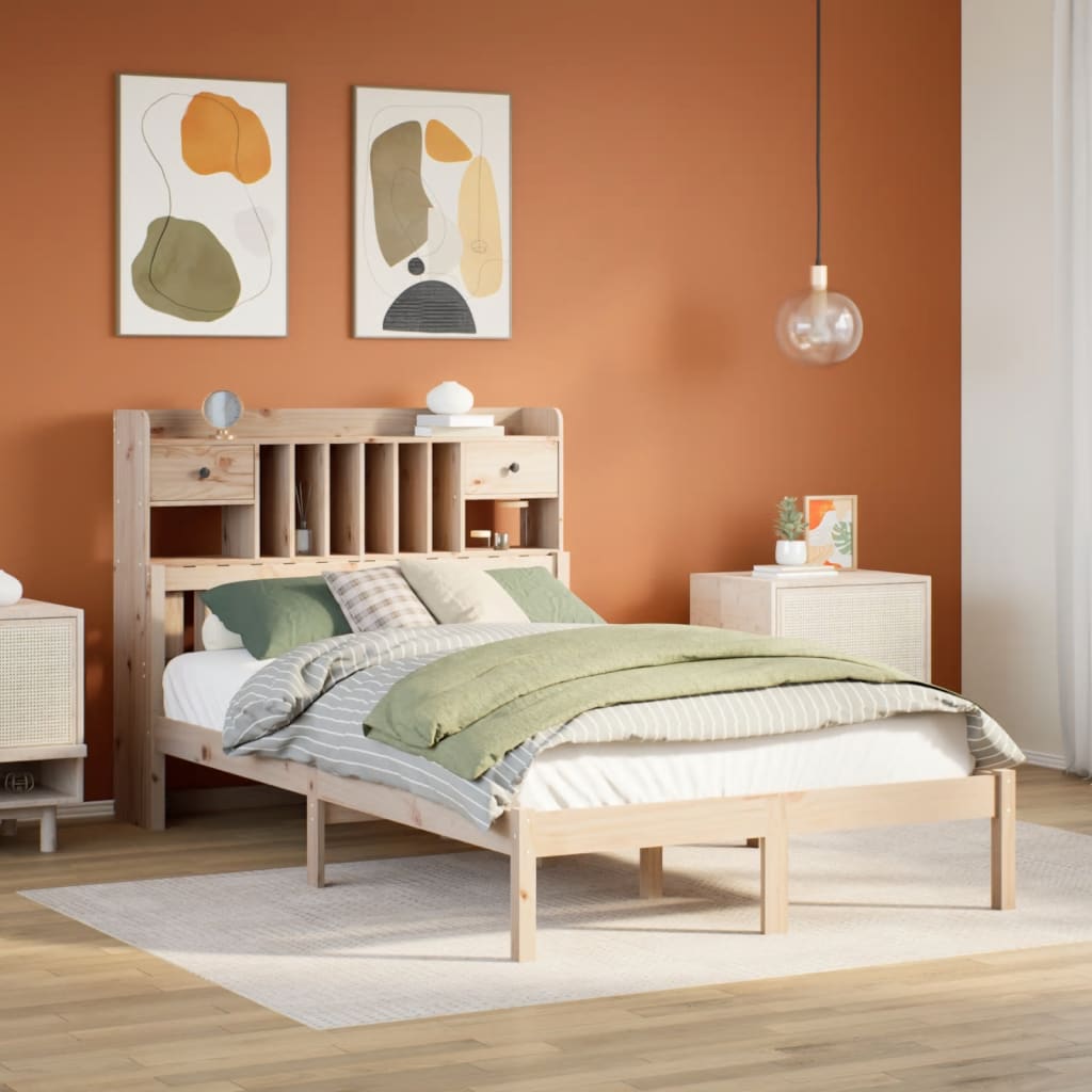 Seng med bokhylle uten madrass 135x190 cm heltre furu