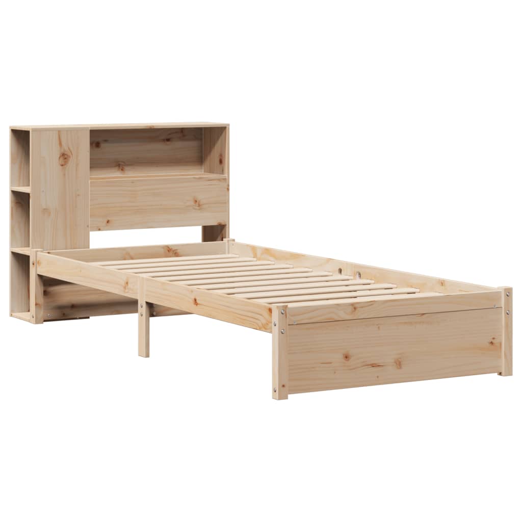 Seng med bokhylle uten madrass 75x190 cm heltre furu