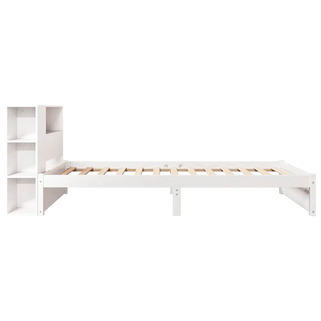 Seng med bokhylle uten madrass hvit 75x190 cm heltre furu