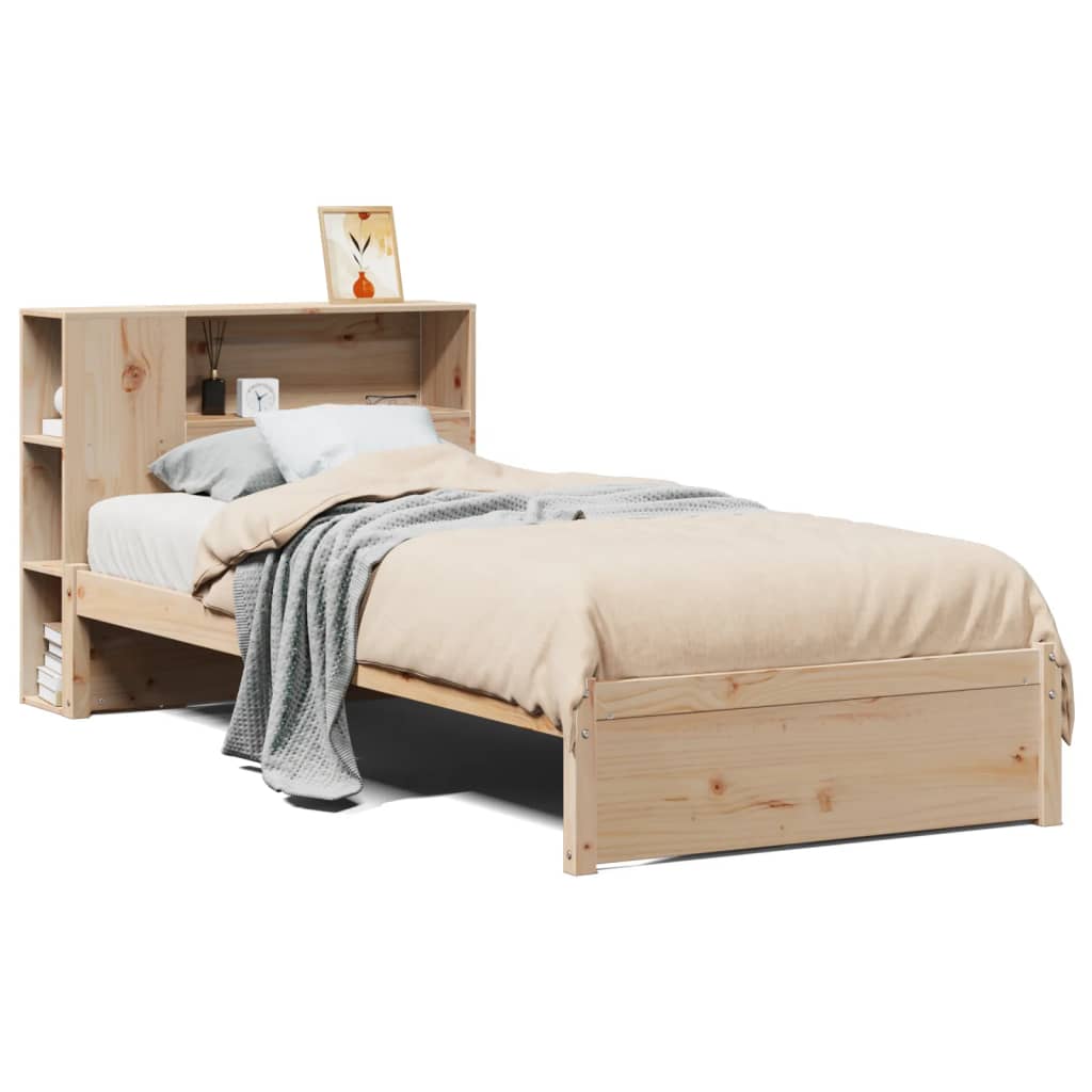 Seng med bokhylle uten madrass 100x200 cm heltre furu