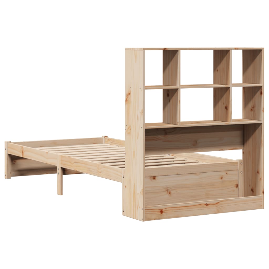 Seng med bokhylle uten madrass 90x190 cm heltre furu