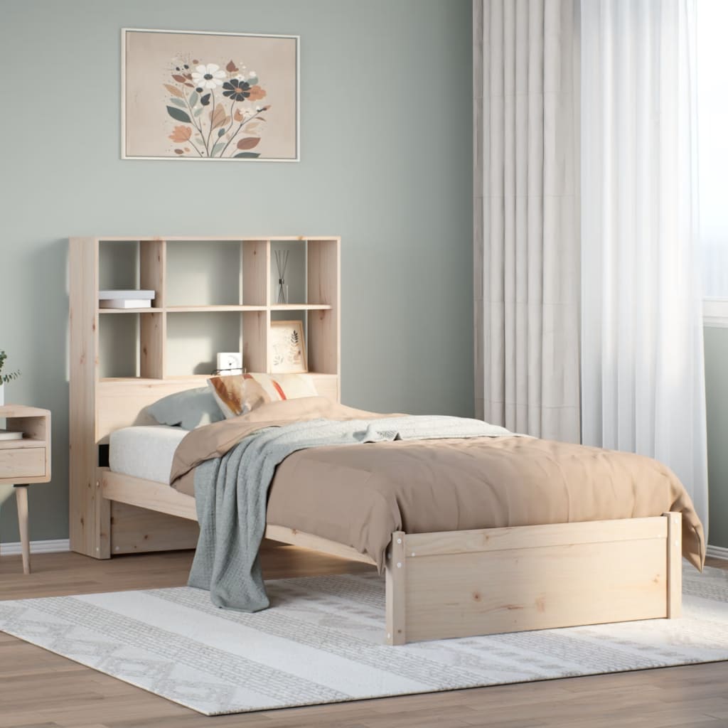 Seng med bokhylle uten madrass 90x200 cm heltre furu