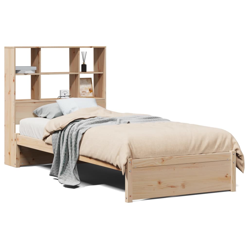 Seng med bokhylle uten madrass 100x200 cm heltre furu