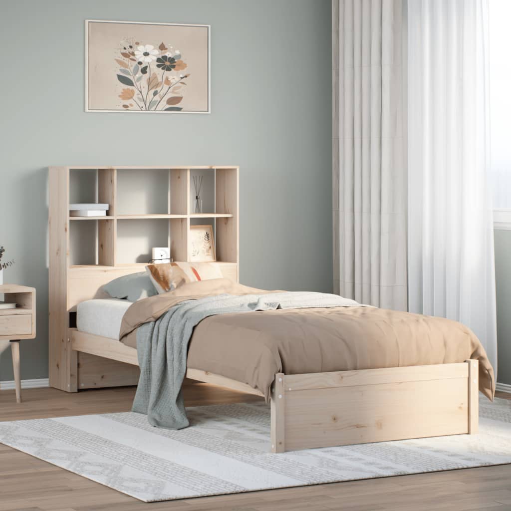 Seng med bokhylle uten madrass 100x200 cm heltre furu