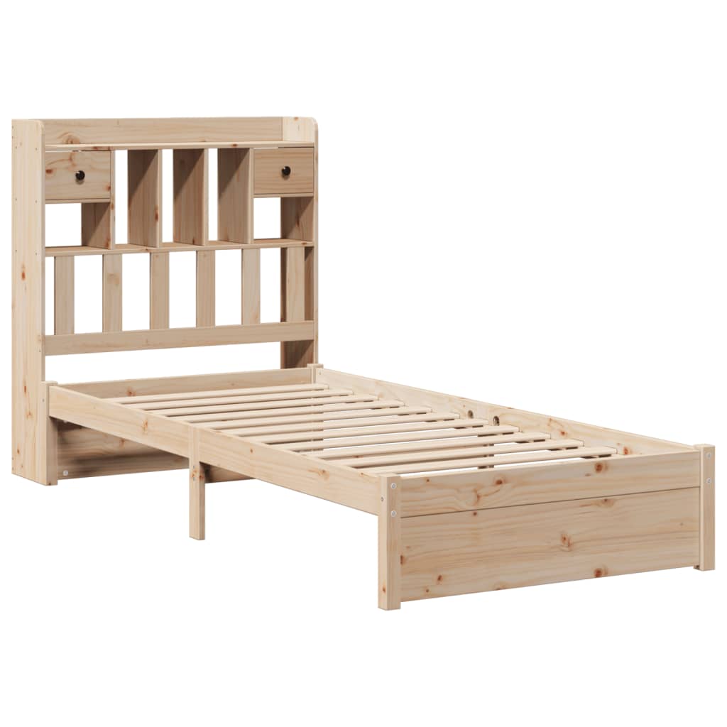 Seng med bokhylle uten madrass 75x190 cm heltre furu