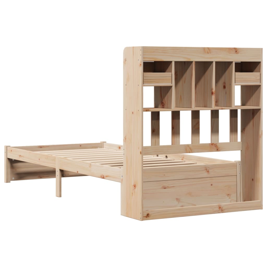 Seng med bokhylle uten madrass 75x190 cm heltre furu