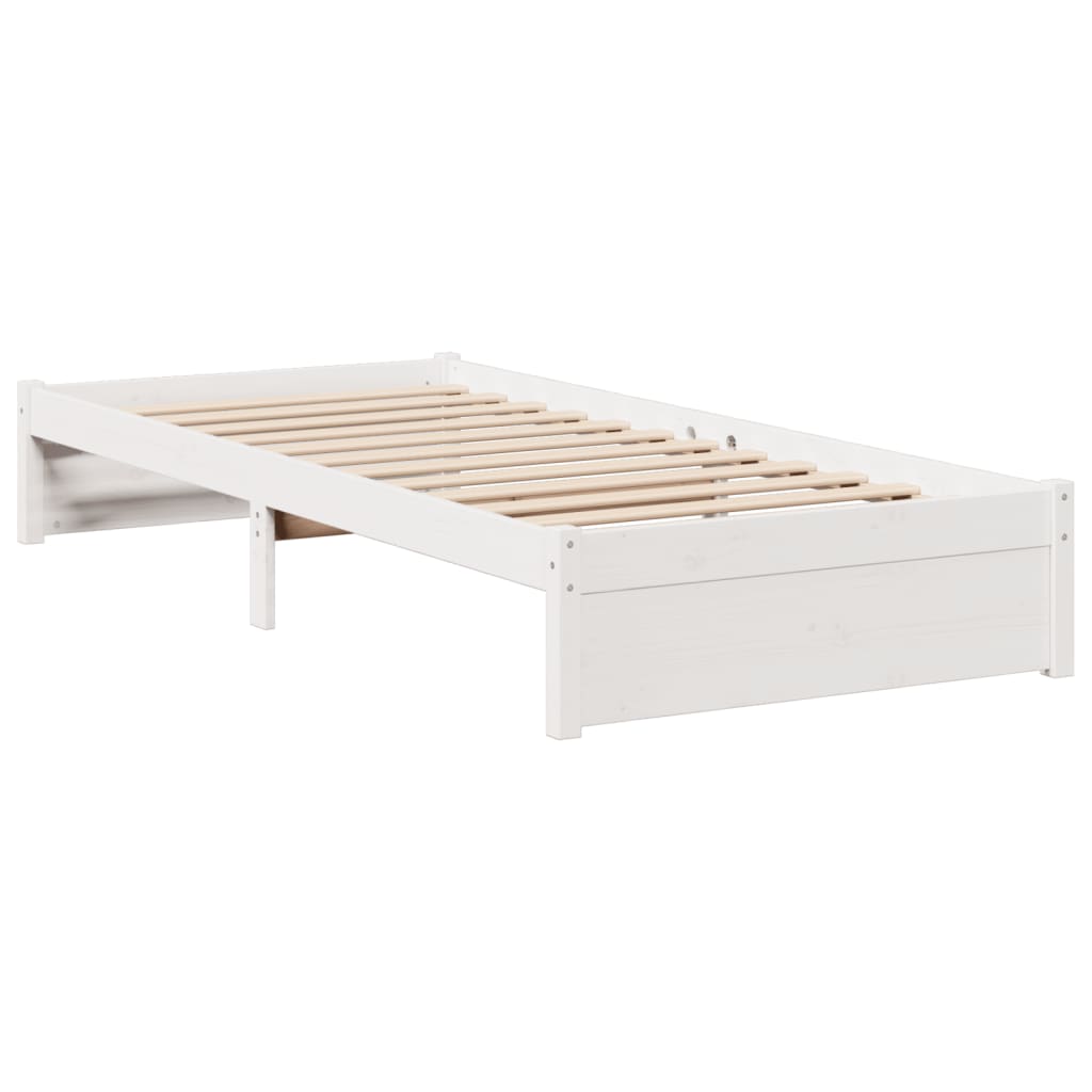 Seng med bokhylle uten madrass hvit 75x190 cm heltre furu
