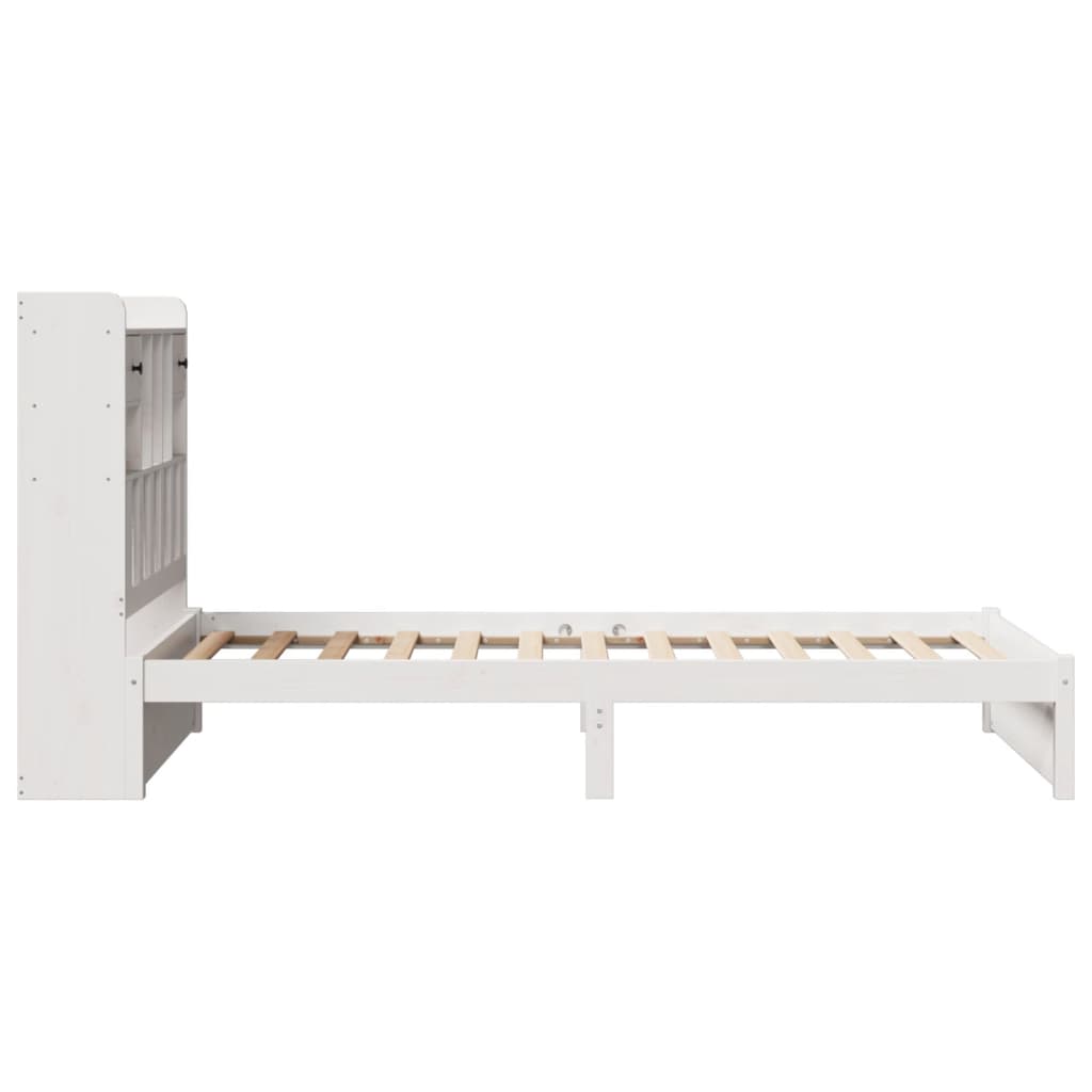 Seng med bokhylle uten madrass hvit 75x190 cm heltre furu