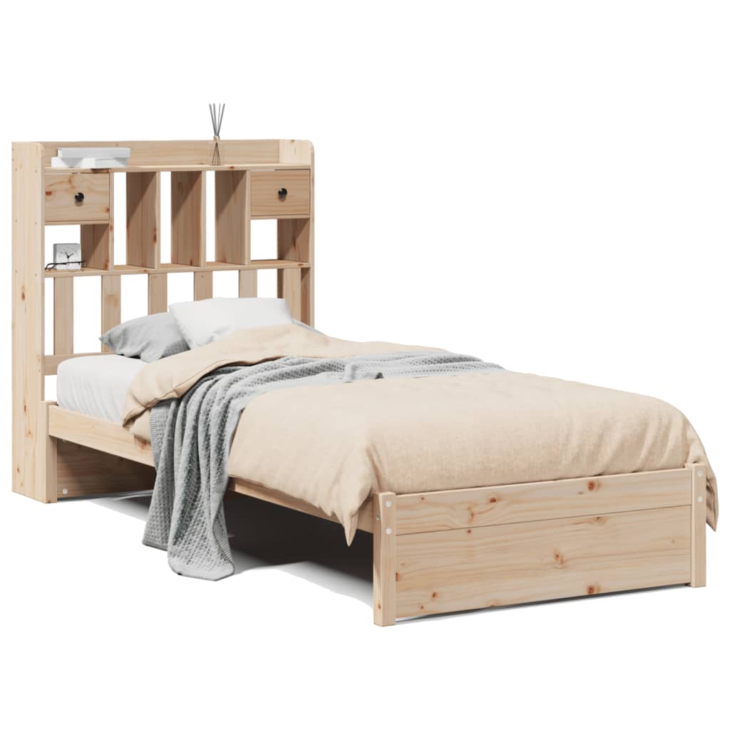 Seng med bokhylle uten madrass 90x190 cm heltre furu