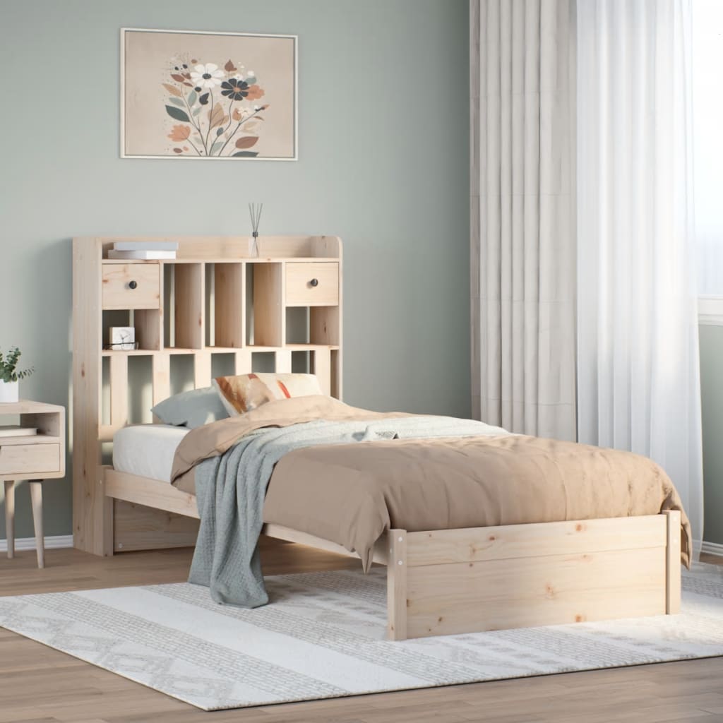 Seng med bokhylle uten madrass 100x200 cm heltre furu