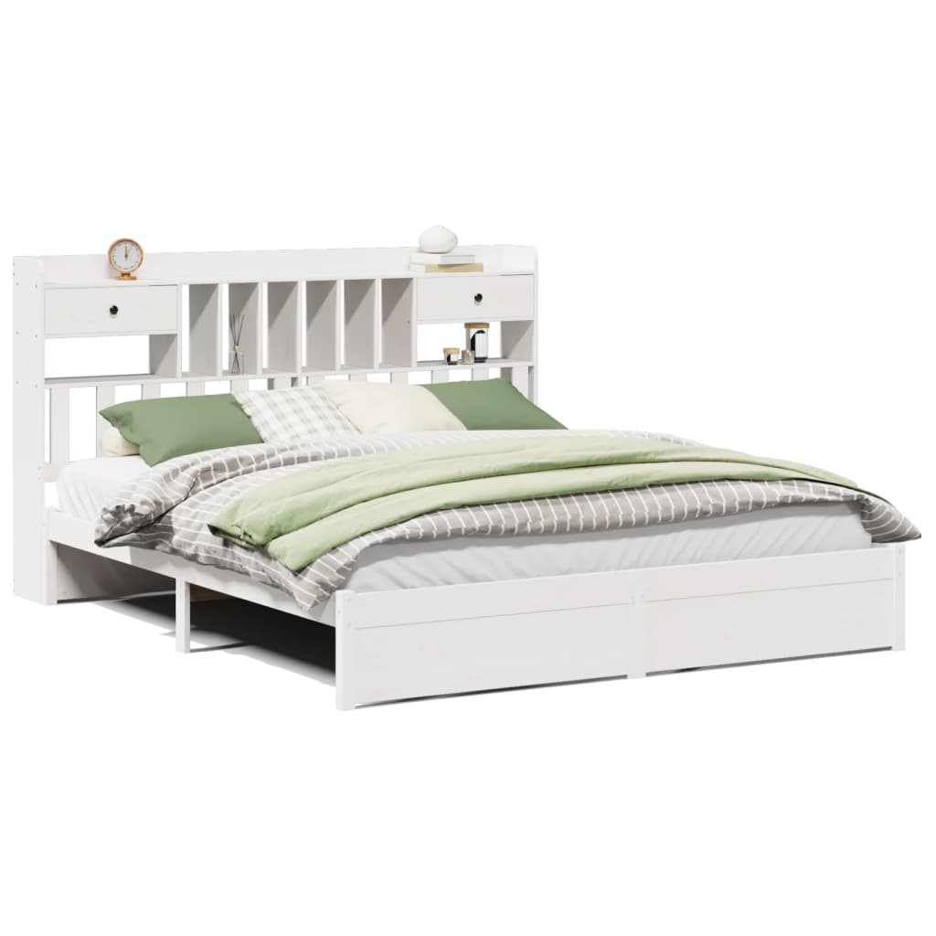 Seng med bokhylle uten madrass hvit 180x200 cm heltre furu