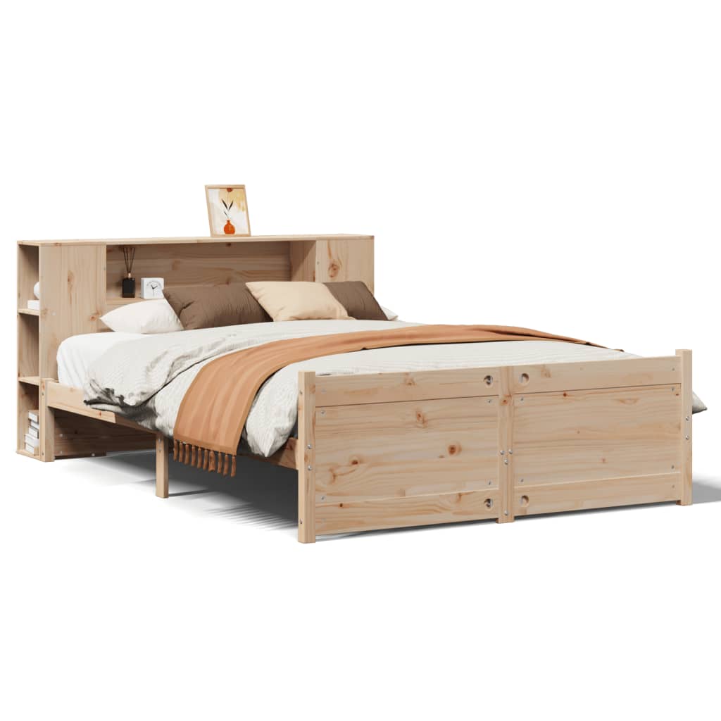 Seng med bokhylle uten madrass 135x190 cm heltre furu