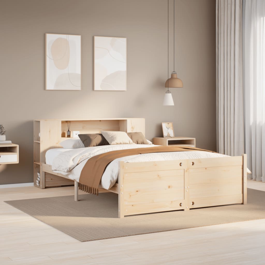 Seng med bokhylle uten madrass 135x190 cm heltre furu