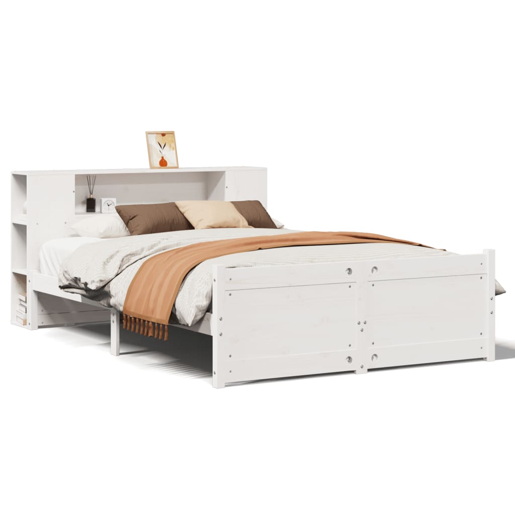 Seng med bokhylle uten madrass hvit 140x190 cm heltre furu vidaXL