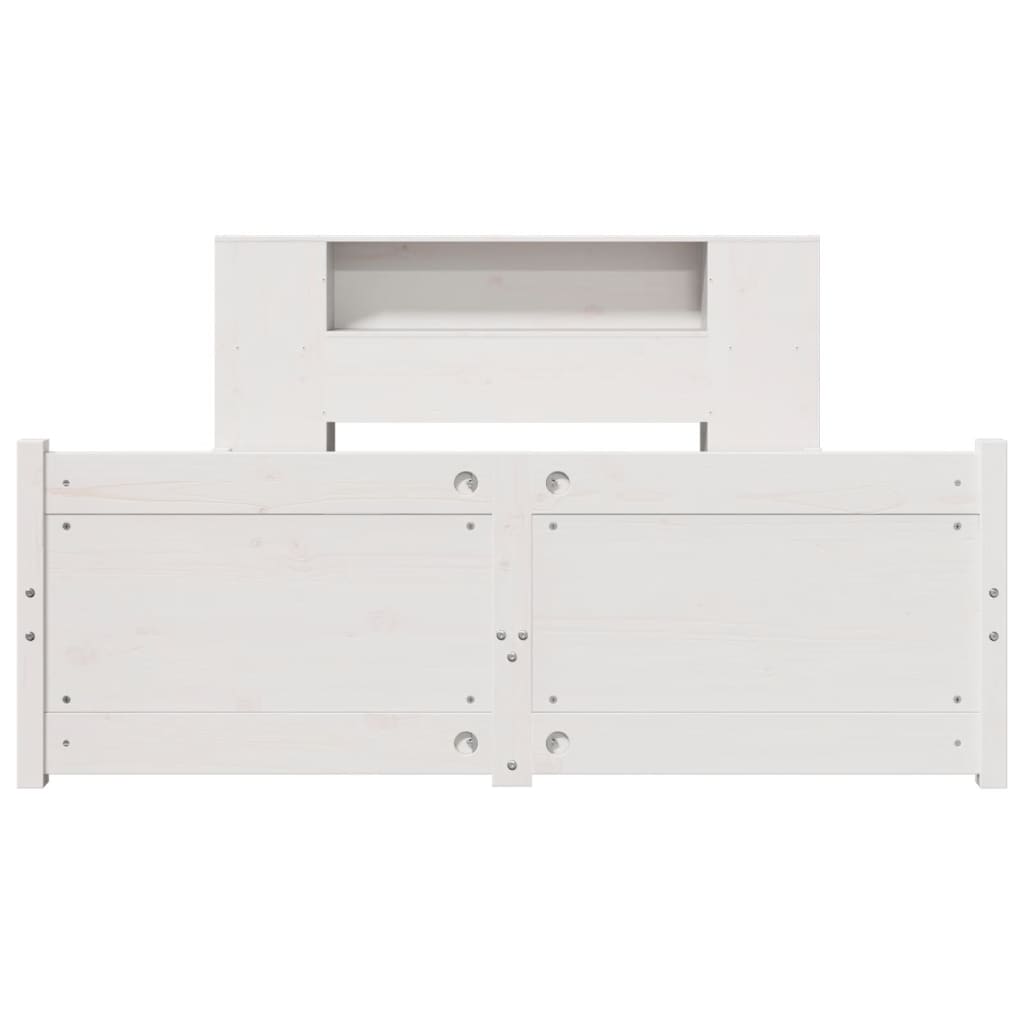 Seng med bokhylle uten madrass hvit 140x200 cm heltre furu