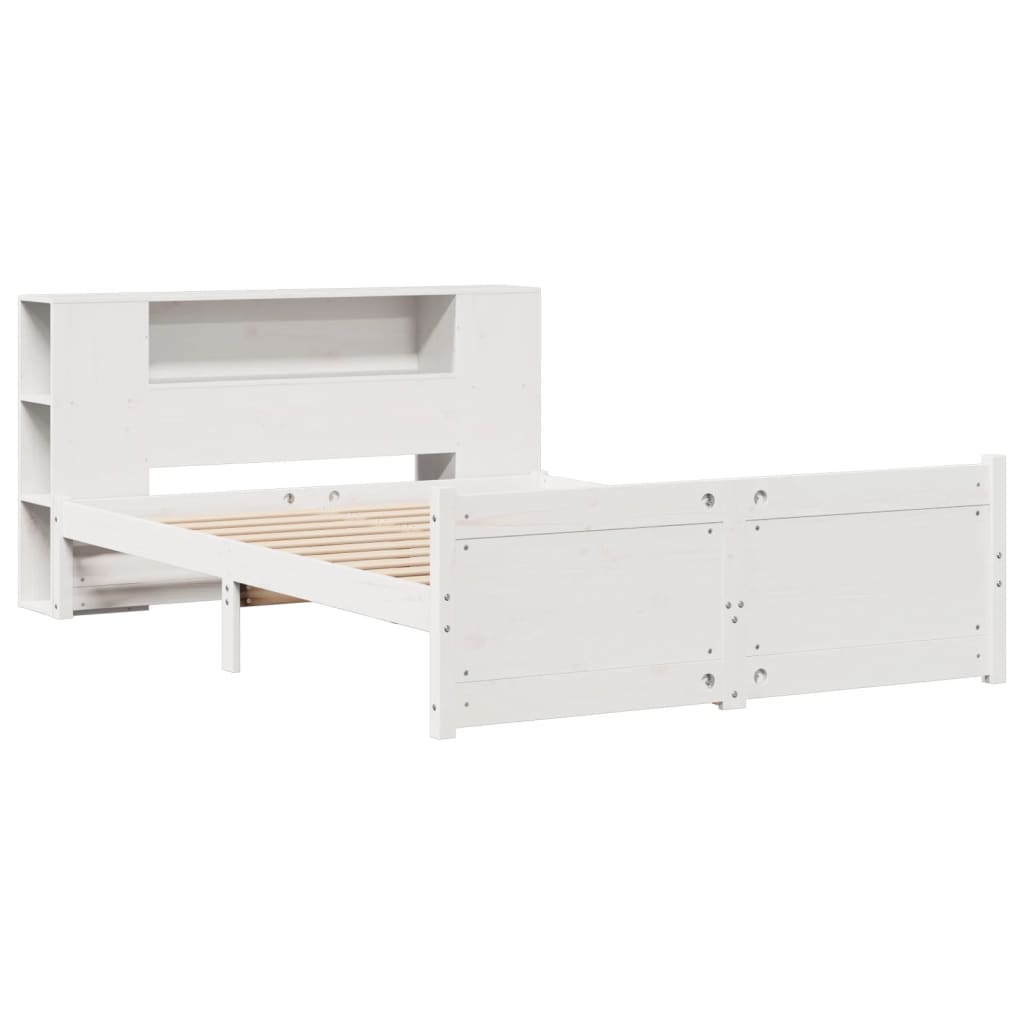 Seng med bokhylle uten madrass hvit 150x200 cm heltre furu